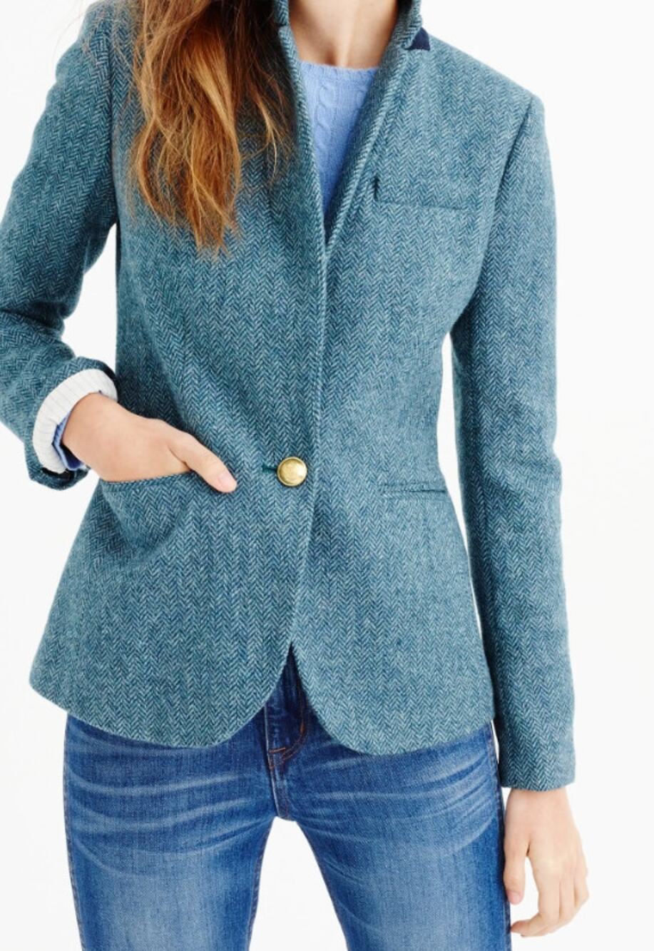 J. Crew Campbell Blazer Blue Herringbone Wool Lined One Button Front Women's 4